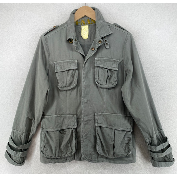 DA-NANG Jacket Womens M Cargo Military Field Floral Embroidered Snap Button Gray - Picture 1 of 16